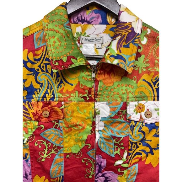 Coldwater Creek Women's Full Zip Colorful Floral Jacket Pockets Size Large - Picture 2 of 9